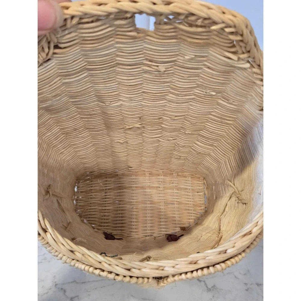 Unbranded Owl Wicker Wall Basket Tan Excellent Boho Rattan Hanging Pocket Decor - Picture 6 of 14
